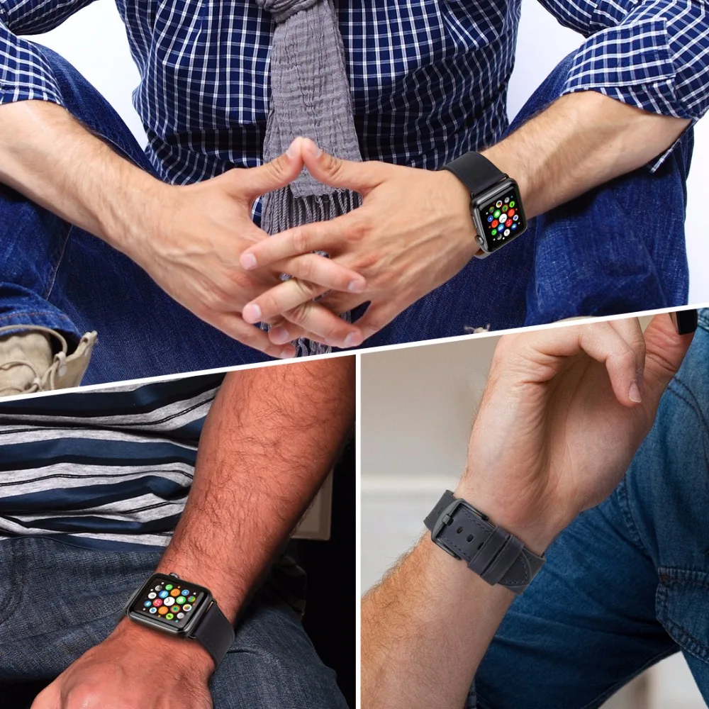 Ремешок сменный MAIKES из натуральной кожи для Apple Watch Band 44 мм 40 42 38 Series 4 3 2 1