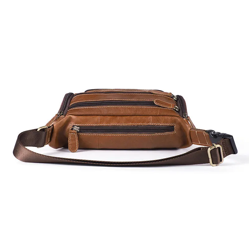 Genuine Leather Men Waist Bags Brand Large Capacity Outdoor Waist Baotou Layer Leather Man Pockets Messenger Bag C8355