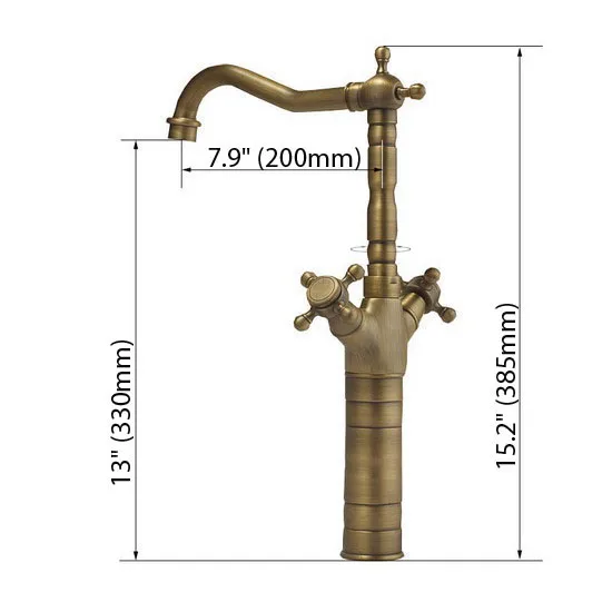 

Antique Brass Dual Cross Handle Swivel Spout Kitchen Sink Faucet & Bathroom Basin Mixer Tap Cnf003