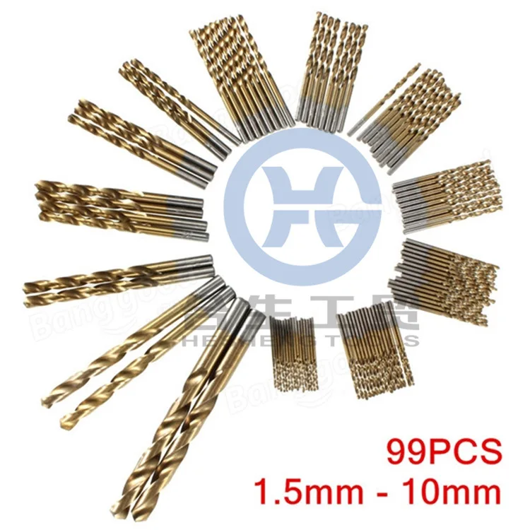 99 шт. высокоскоростная Стальная спиральная дрель металлический титановый нитрид
