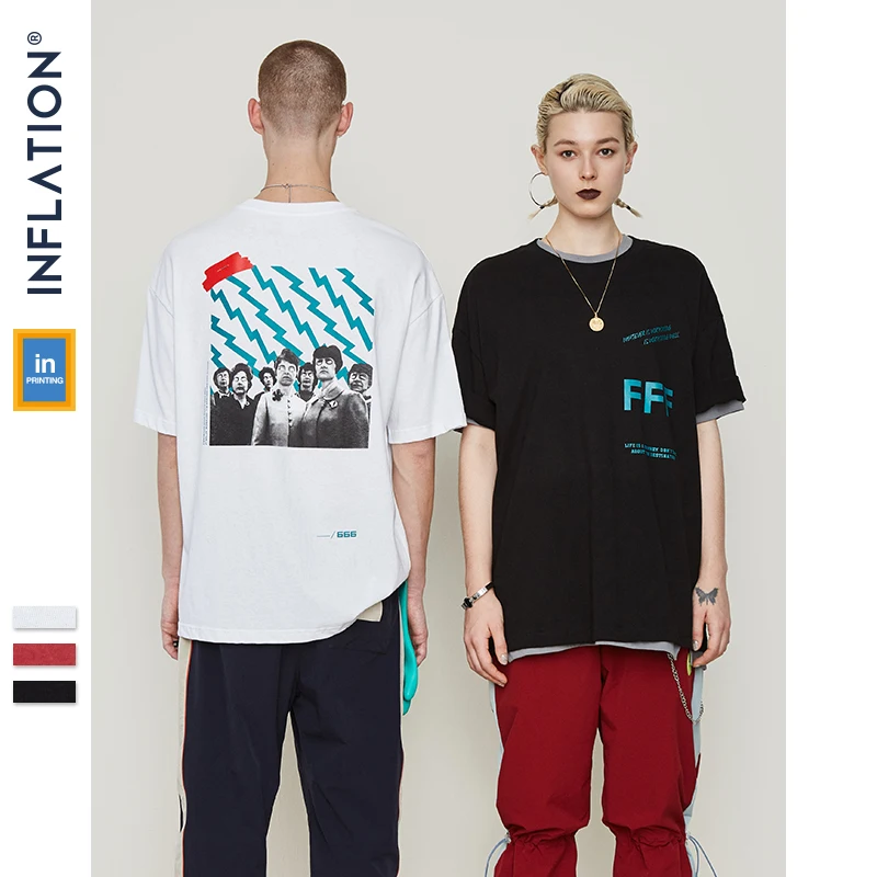 Мужская футболка INFLATION летняя в стиле хип хоп с принтом 9142S|Мужские футболки| |
