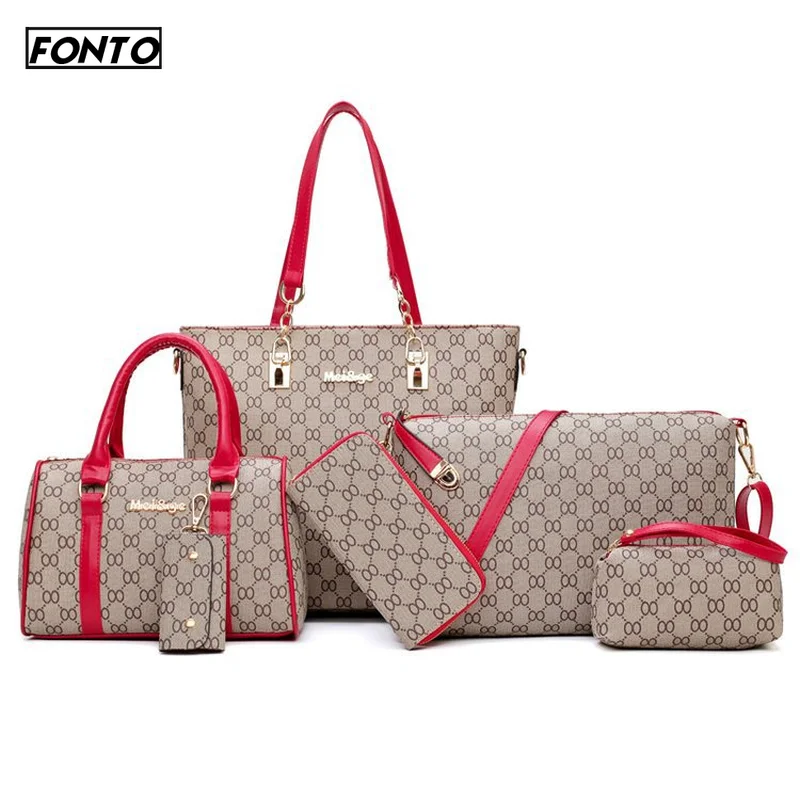 Autumn New Fashion Women's Bag 6 Piece Set Plaid Bag Lady Slung Hand Bag Shoulder Messenger Composite Bag