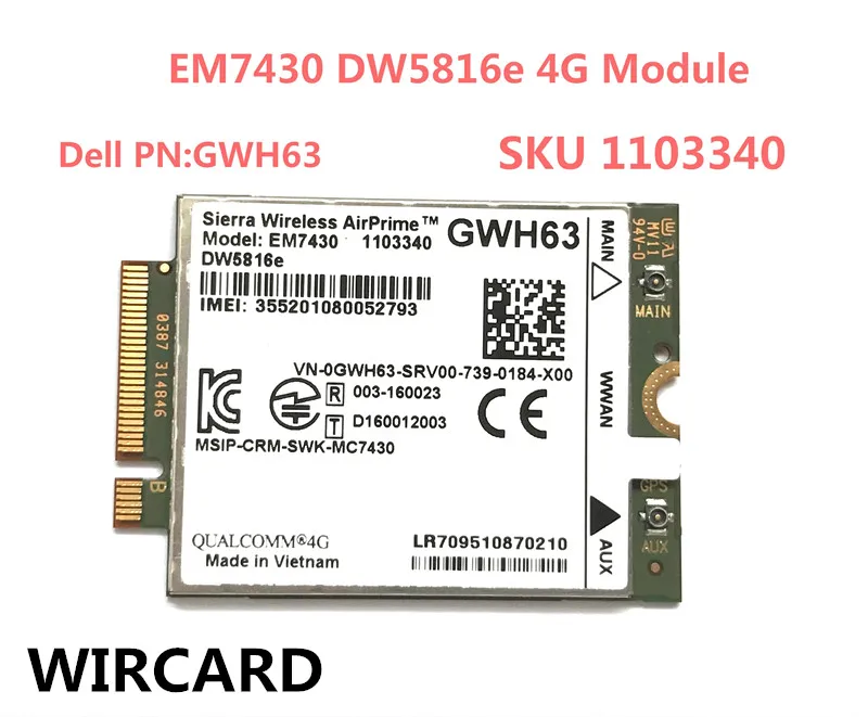 EM7430 DW5816e GOBI6000 Cat6 300M 4G сим-карту LTE DW5816e для DELL Latitude 7280 7285 7290 7389 7390 7480 7490 E7470