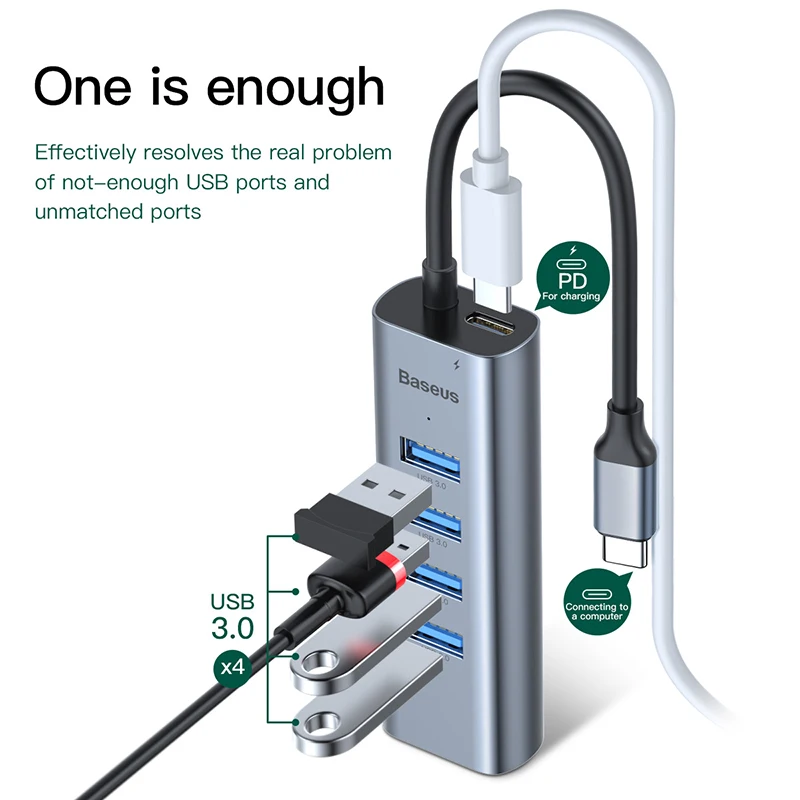 Baseus USB C концентратор type C к HDMI RJ45 Мульти USB 3,0 Thunderbolt 3 адаптер питания type-c концентратор для MacBook Pro Air USB-C сплиттер HAB