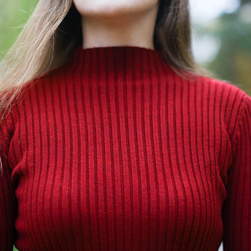 Женский трикотажный свитер GOPLUS облегающий с высоким воротником и длинными