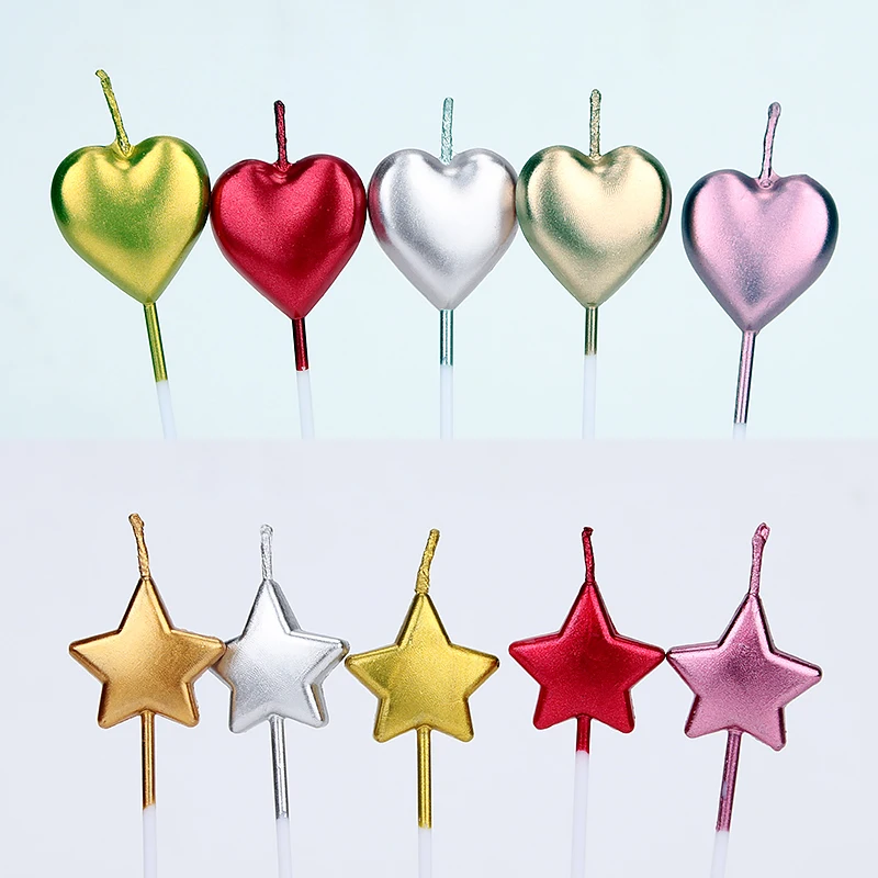 20-50 штук/комплект милых золотых и серебряных свечей в форме сердца на день