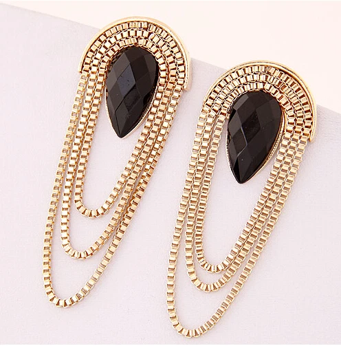 

Big ZA Statement Crystal Tassel Stud Earrings for Women Fashion Fringe Jewelry Black Stone 3 Layered Earings Brincos 2018 New