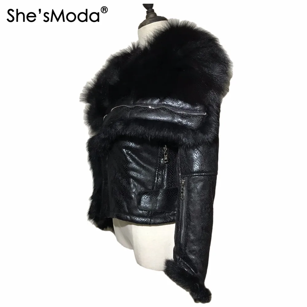 She'sModa натуральный Лисий мех зимний флис тонкий женские молнии пояса для пальто
