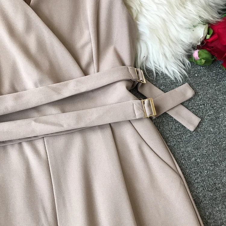 ALPHALMODA весенние женские однотонные комбинезоны без рукавов с v-образным вырезом и высокой талией с поясом Женские повседневные Комбинезоны с широкими штанинами