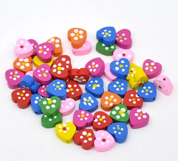 DoreenBeads деревянные разделительные бусины в форме сердца смешанный цветочный узор