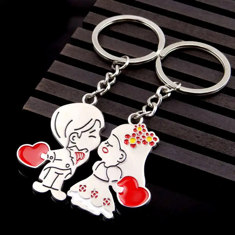 

2pair/Lot Original New Novelty Anime Couple Keychain Lovers Key chain Trinket Women Key Ring Jewelry Valentines Wedding Gift