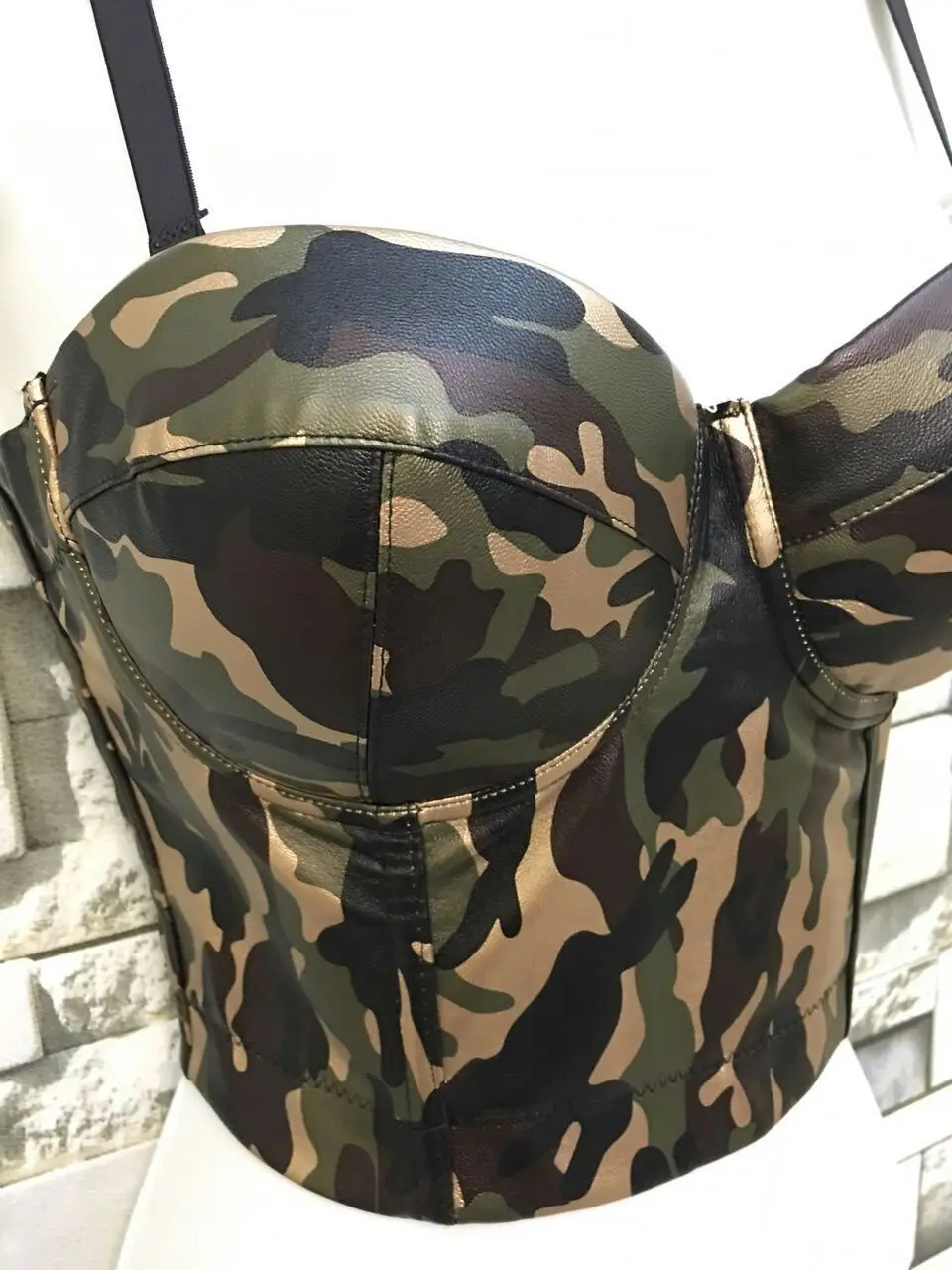 P164 хорошее качество крутые черные из искусственной кожи Bralet женские бюстье бюстгальтер ночной клуб вечерние укороченные Топ