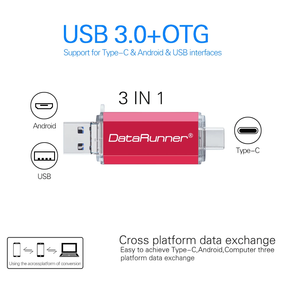 DataRunner OTG USB флеш-накопитель 3 в 1 type-C &amp Micro usb 0 16 ГБ 32 64 128 256 Гб флешки | Компьютеры и