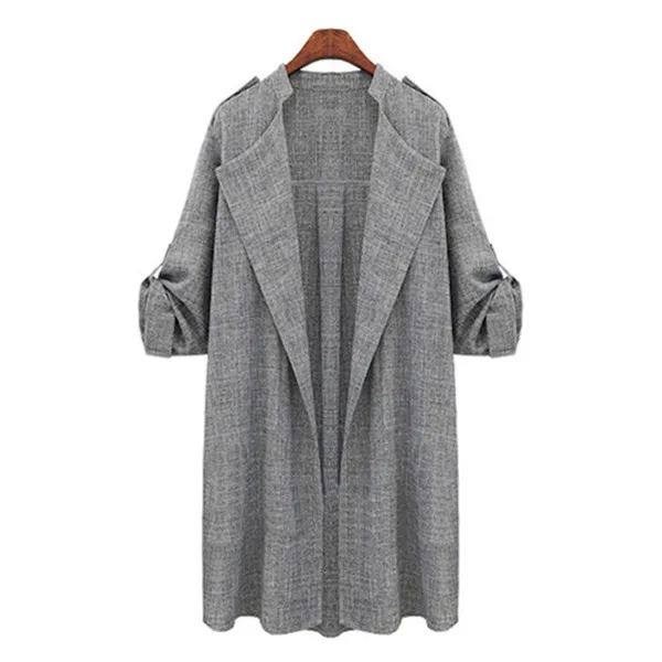 Серый Fashion Womens Autumn Lapel Trench Coat New Arrived Elegant Casual Open Stitch Loose Plus XL-5XL Outerwear Overcoat - Цвет: Серый