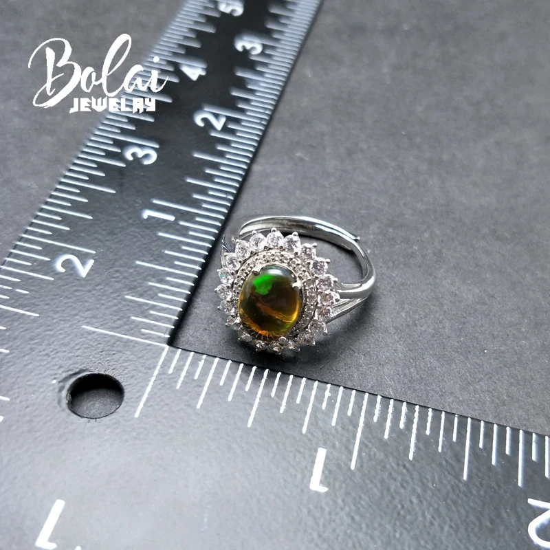 Bolaijewelry натуральный черный опал овальный камень 8*10 мм кольцо из стерлингового