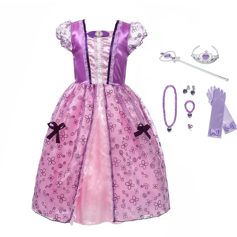Sofia Dress Set MUABABY платье Рапунцель с аксессуарами; комплект для девочек; летнее платье принцессы; детская одежда; нарядный костюм Белоснежки Софии - Цвет: Sofia Dress Set