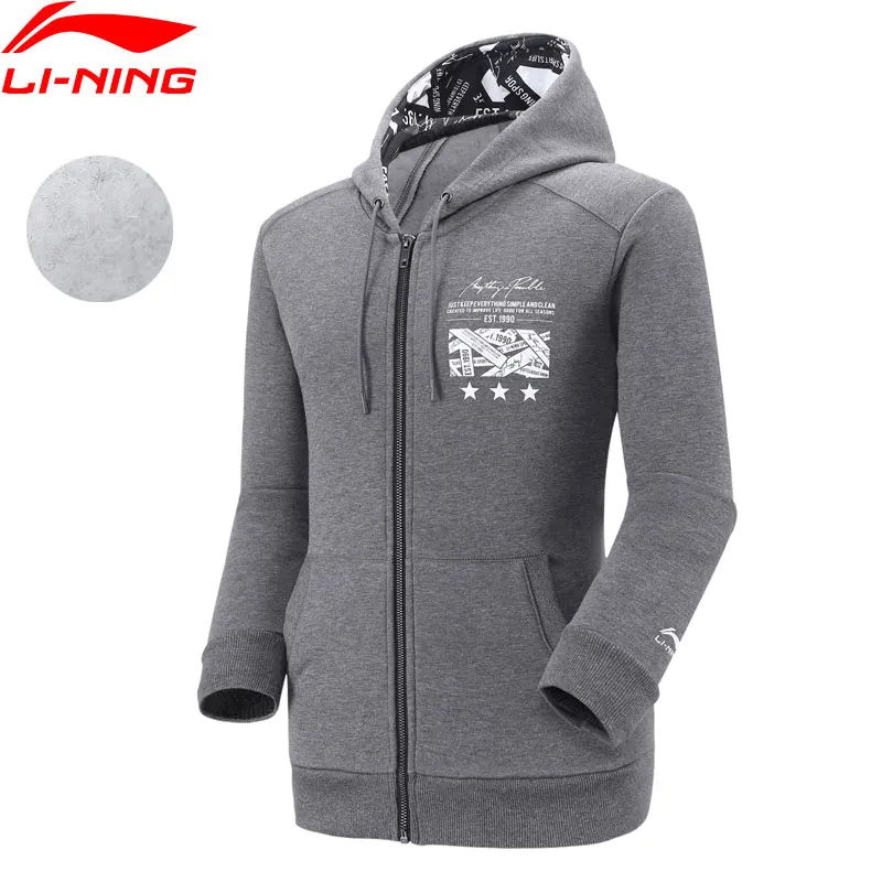 Li-Ning Мужская трендовая толстовка с капюшоном, теплая флисовая куртка с подкладкой из 62% хлопка и 38% полиэстера, удобные спортивные куртки с капюшоном AWDN809 MWW1521