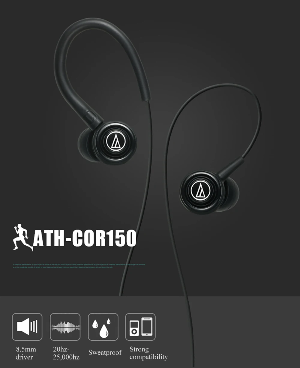 Оригинальные наушники Audio-Technica ATH-COR150, проводные наушники, спортивные наушники-вкладыши, регулируемые наушники с защитой от пота
