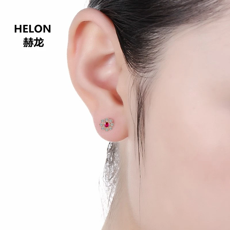 Solid 10k Rose Gold SI/H Natural Diamonds Women Stud Earrings Genuine Ruby Anniversary Wedding Trendy | Украшения и аксессуары