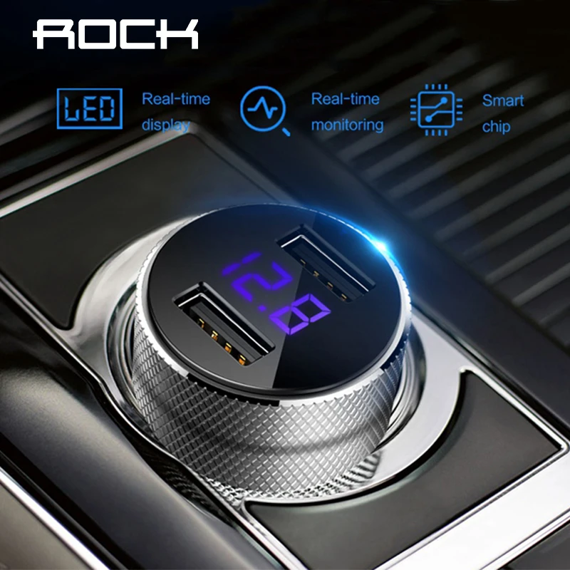 ROCK универсальное металлическое автомобильное зарядное устройство с двумя USB
