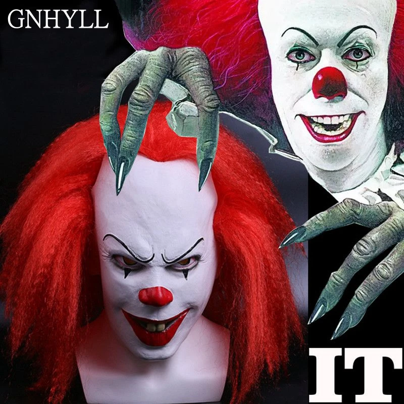GNHYLL красные волосы страшный латекс 1990 Stephen King's It клоун пеннивайз костюм для
