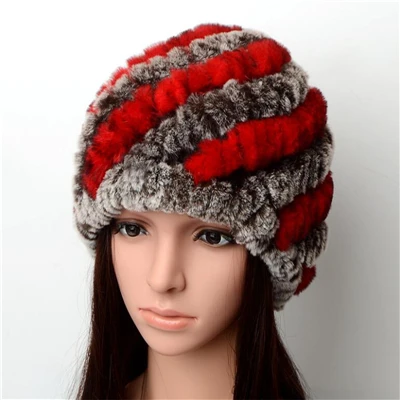 Red Coffee IANLAN женские зимние шапки из натурального меха для девочек вязаные шапки из кроличьего меха Рекс женские разноцветные меховые шапки в полоску с подкладкой IL00018 - Цвет: Red Coffee