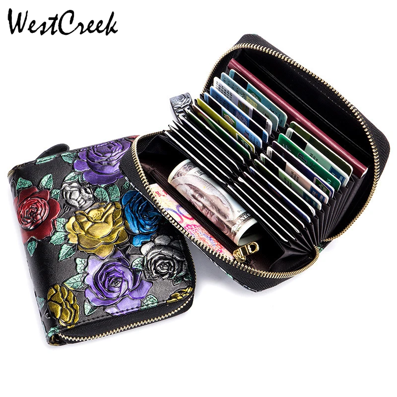 WESTCREEK брендовый женский кожаный держатель для кредитных карт на молнии с рчид
