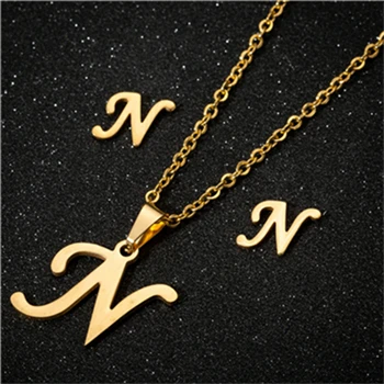 N necklace sets Yiustar модное простое алфавитное ожерелье s для женщин из нержавеющей стали ожерелье цепь A-Z ожерелье с буквенными подвесками индивидуальный подарок - Окраска металла: N necklace sets