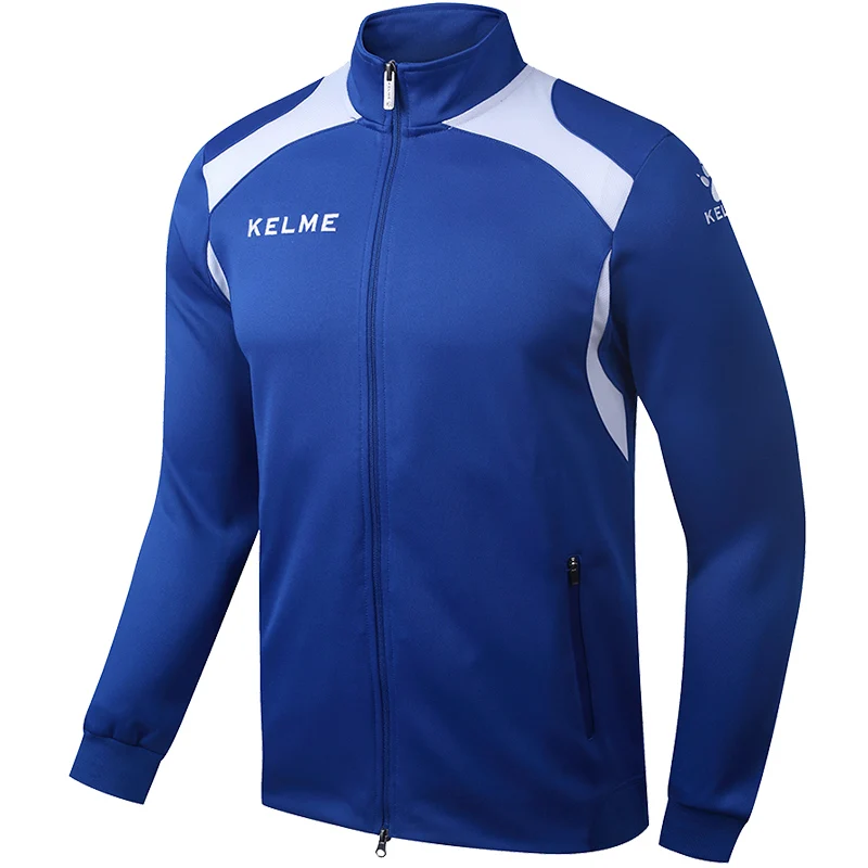 Blue KELME мужские тренировочные куртки с длинным рукавом для футбола, удобные спортивные куртки для фитнеса и йоги, футбольные Джерси KMC160001 - Цвет: Blue