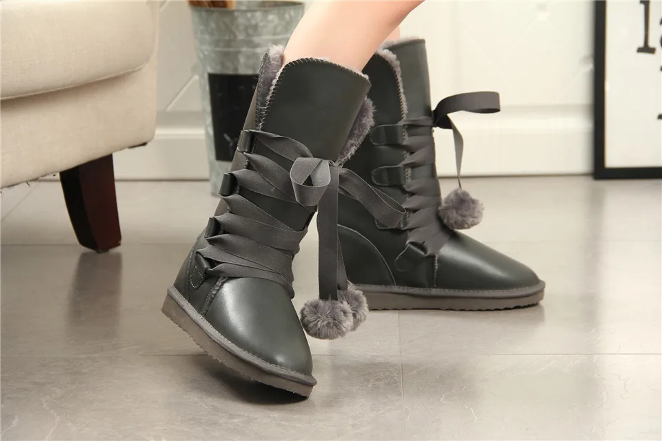HABUCKN/классические женские зимние сапоги, кожаная зимняя обувь, bota feminina botas mujer zapatos, женские непромокаемые зимние сапоги