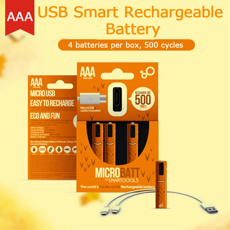 SMARTOOOLS 4 шт./упак. 1 2 в 450 мАч реальная емкость USB заряженная батарея AAA