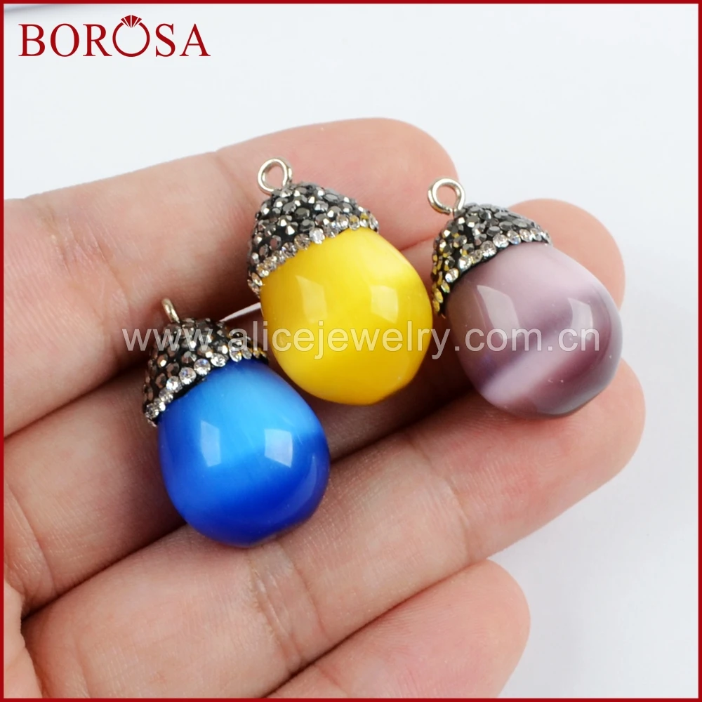 BOROSA Новые 20 шт каплевидные камни Друза с кошачьим глазом черные цирконы для