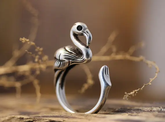 Новейшие перечисленные ретро кольцо в виде Фламинго Птица Природа тема