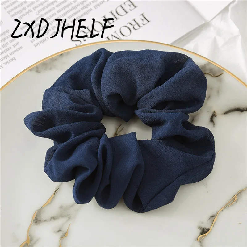 Navy Blue ZXDJHELF модная простая женская шифоновая эластичная лента для волос, женские милые головные уборы, резинки для волос, конский хвост, твердые аксессуары для волос F091 - Цвет: Navy Blue