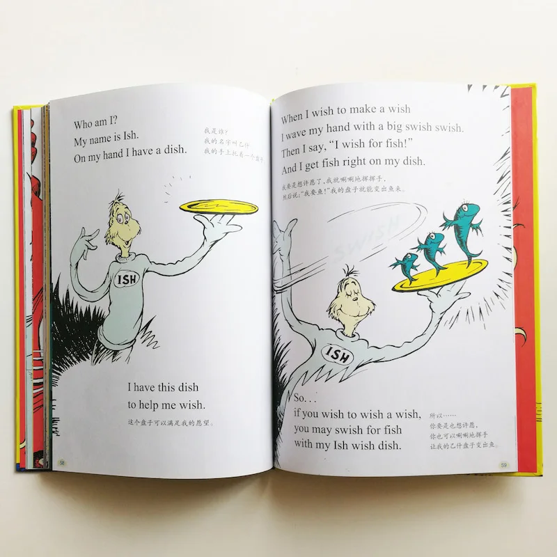One Fish Two Fish Red Fish Blue Fish от Dr. Seuss Classic Kids двуязычная книга с картинками(английский и упрощенный китайский) в твердом переплете