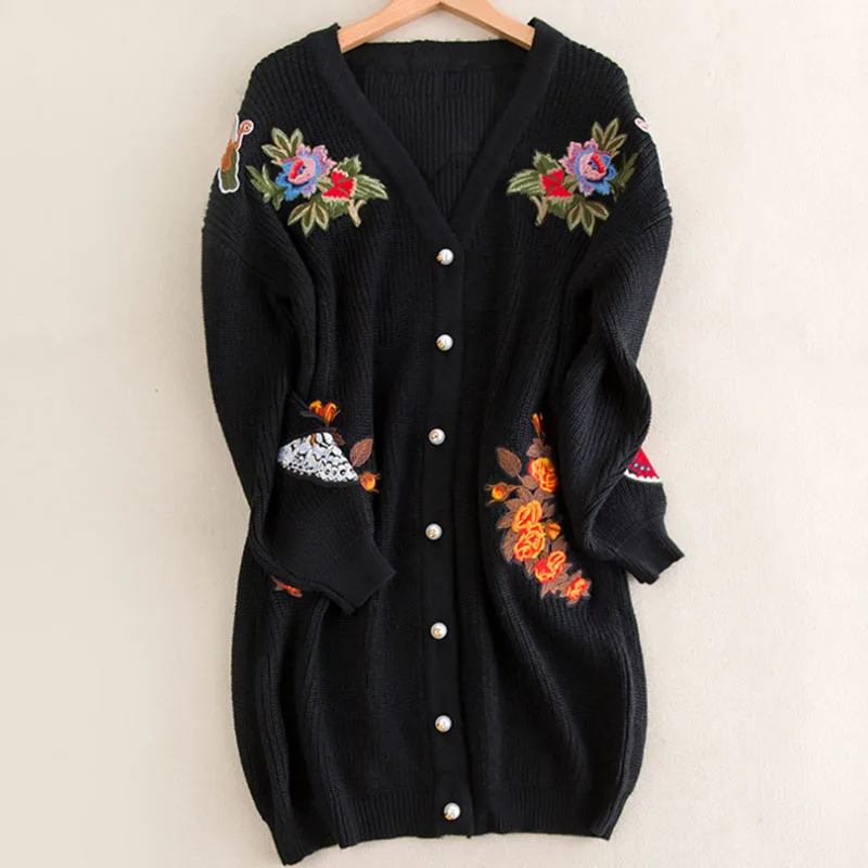 Runway Women Embroidery Tiger Jacket Black Long Sweater Cardigans 2018 Autumn Winter Lady Vintage Jumper Coat Clothing |