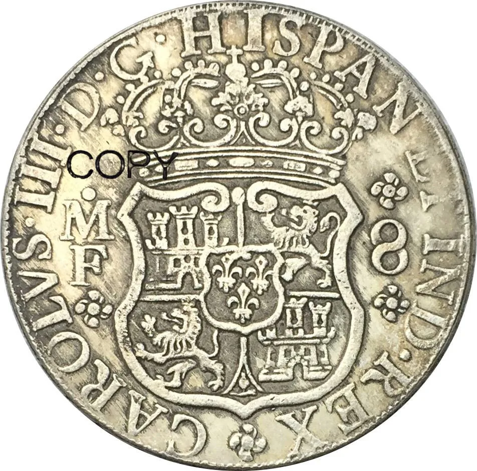 Мехико Карлус III столб 8 Reales 1762 MF копии монет высокого качества|coin coins|coin spaincoin copy |