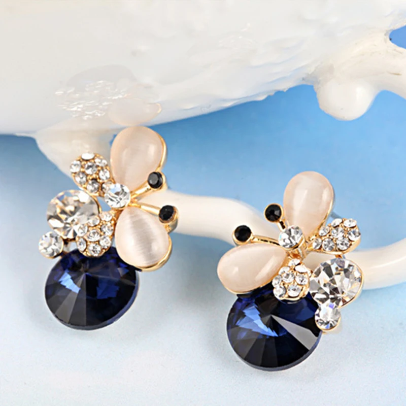 Популярные новые модные серьги 2017 изысканные синие Австрийские хрустальные
