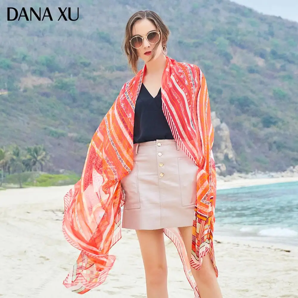 Женский длинный шелковый шарф роскошная брендовая накидка пляжное покрывало