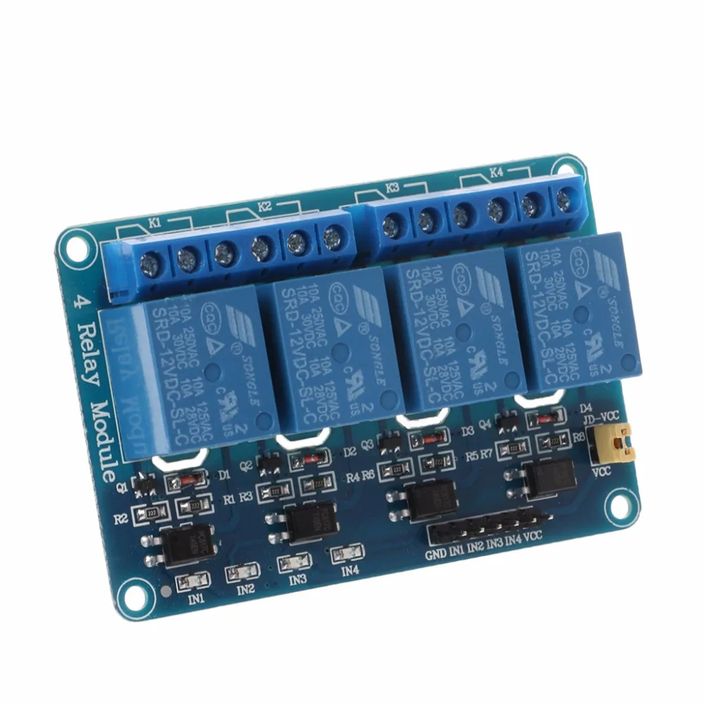 4 канальный 12В релейный модуль с оптомуфтой PIC/AVR/51/ARM для Arduino одним