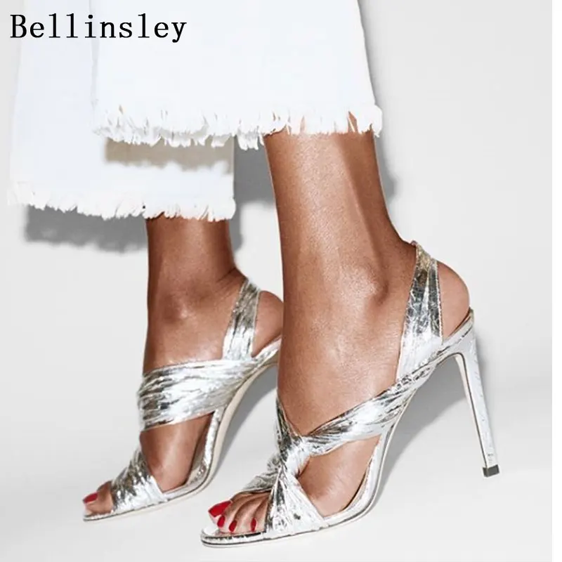 2019 летние серебристые женские сандалии гладиаторы с открытым носком босоножки на высоком каблуке туфли