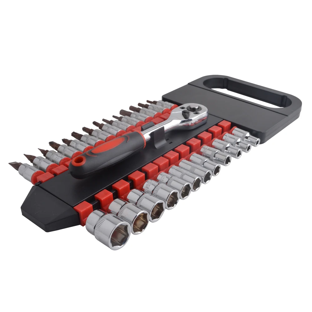 

27pcs Socket and Bit Set with 1/4" Drive Ratchet Wrench Multifunctional Household Tool Kit Car Repairing Tools Set