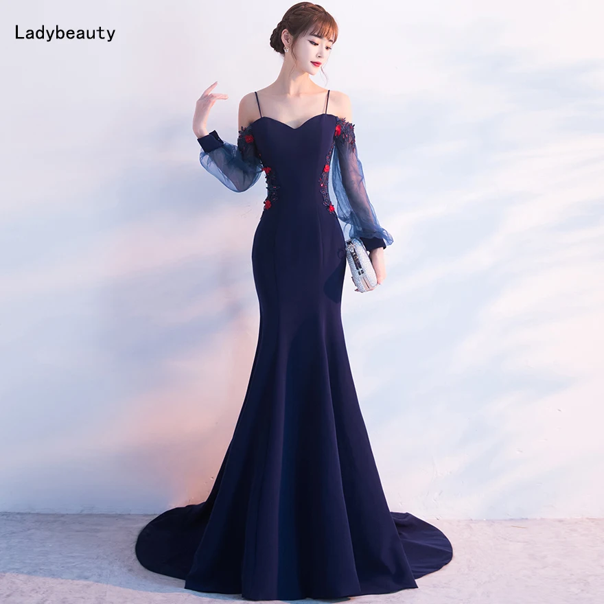 Женское вечернее платье с юбкой годе Ladybeauty Красное длинное аппликацией из бисера