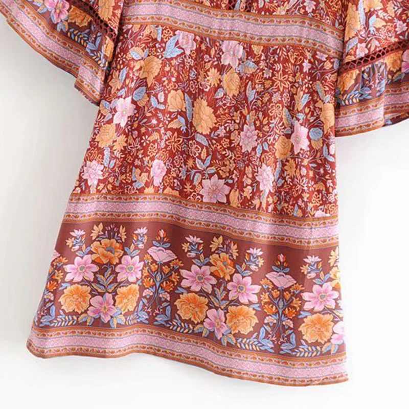 Женское винтажное мини-платье с цветочным принтом Boho Chic Пляжное Платье-кимоно