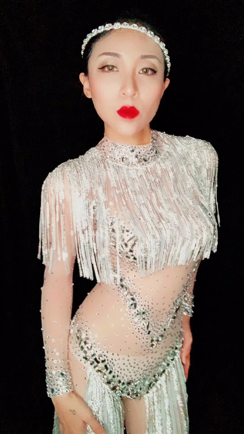 Женский модный блестящий сексуальный комбинезон с кисточками Комбинезоны для