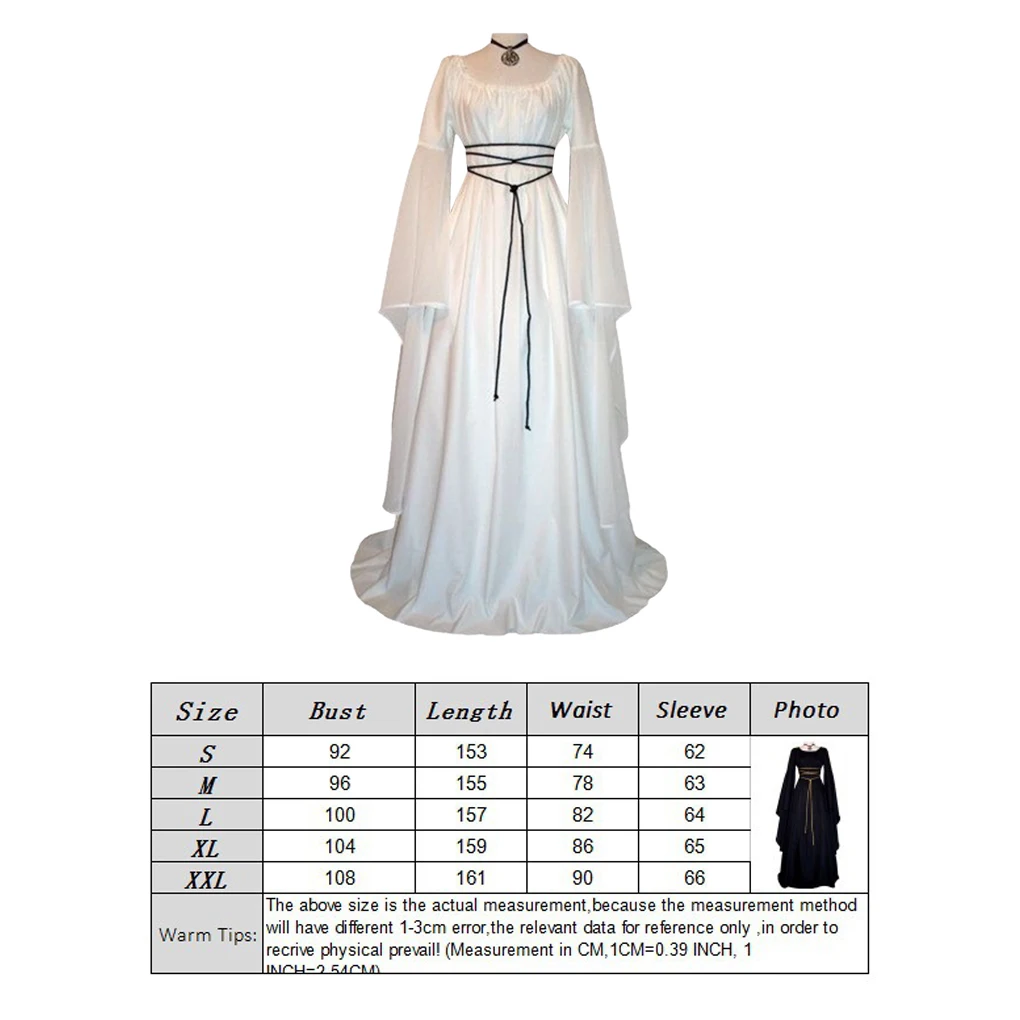 

Women Long Sleeve Round Neck Party Maxi Belt Dress Halloween Cosplay Costume