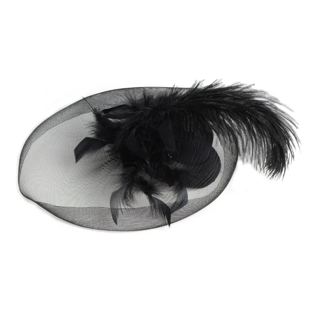 Новый черный перо мини топ шляпа органза сетка заколка для волос девушка