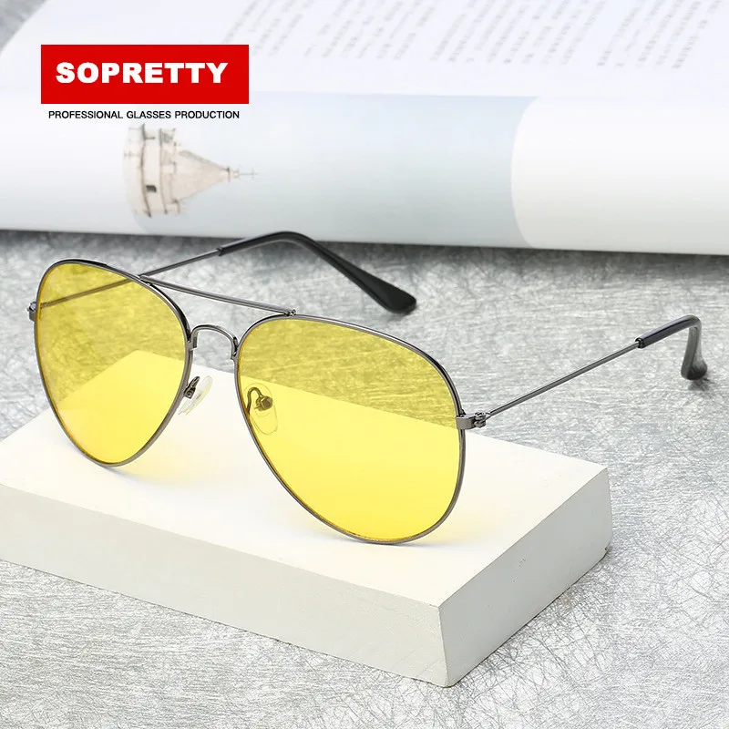 Sopetty, очки пилота ночного видения, антибликовые солнцезащитные очки для мужчин, Авиатор, женские очки, очки, UV400, солнцезащитные очки, водительские очки, SO3026 - Цвет оправы: GUN