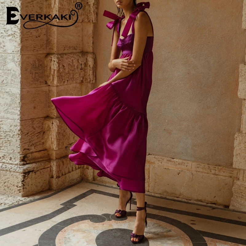 Everkaki Boho Платье женское спагетти длинное платье на лямках элегантные вечерние
