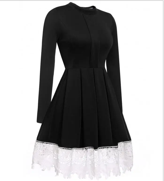 Новое Женское модное зимнее кружевное платье с длинным рукавом и расклешенной